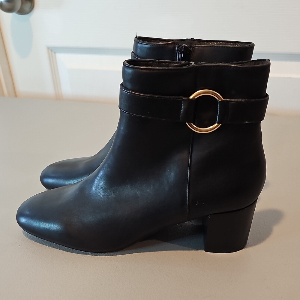 Le Chateau Black Ankle Boots with Gold Buckle